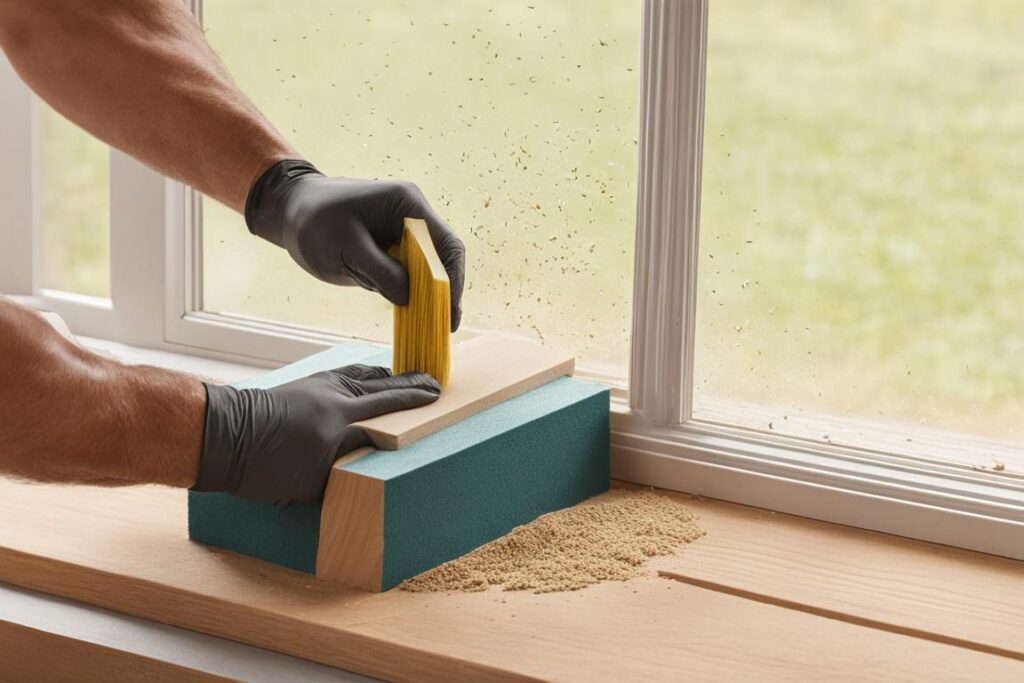 preparación de la ventana de madera antes de pintar